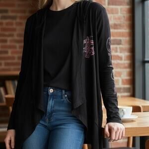 Harley Davidson Pink Label Size Medium Open Front Lightweight Hooded Sweater